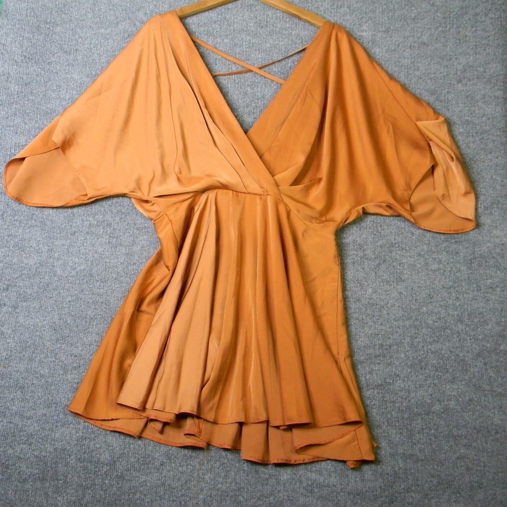 ASOS DESIGN Camel Kimono Sleeve Mini Dress Plunge Cut Out UK 14 US 10 EU 42